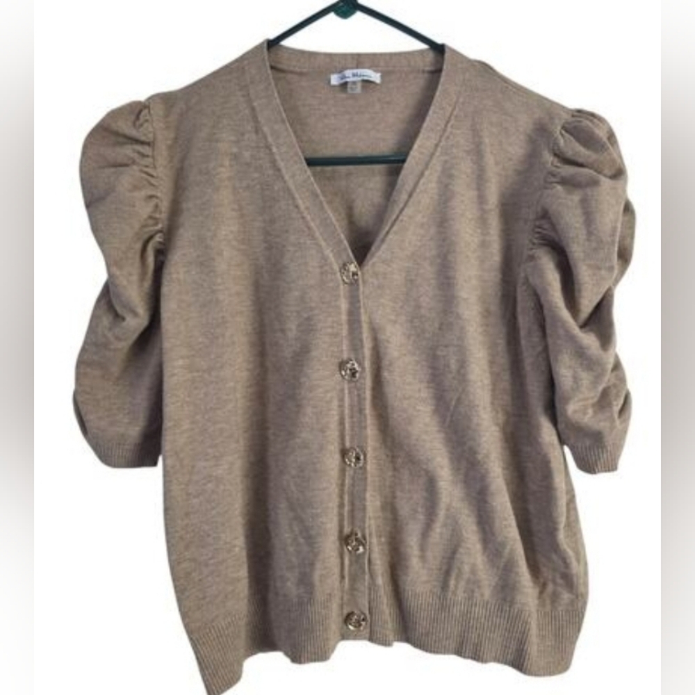 Vila Milano Cardigan Sweater XL Womens Brown Button Front Short Sleeve Coquette